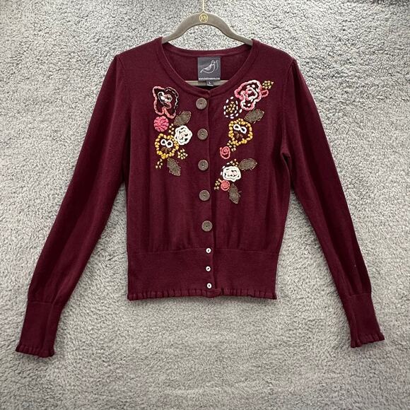 Knitted Dove Women's Large Cardigan Embroidered Design Long Sleeve Button Up - Picture 1 of 7